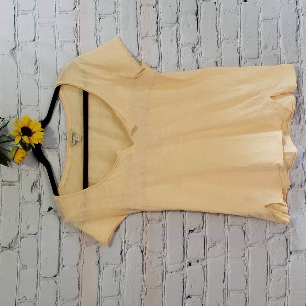 Lucky Brand tshirt semi sheer distressed light peach Sz M